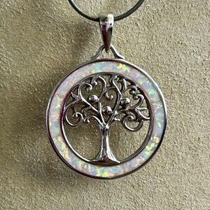 Sterling Silver Necklace with Silver and Opalite Tree of Life Pendant
